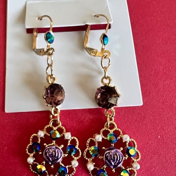 🌺 Betsey Johnson sparkling drop dangle earrings 🌺 - Picture 5 of 7